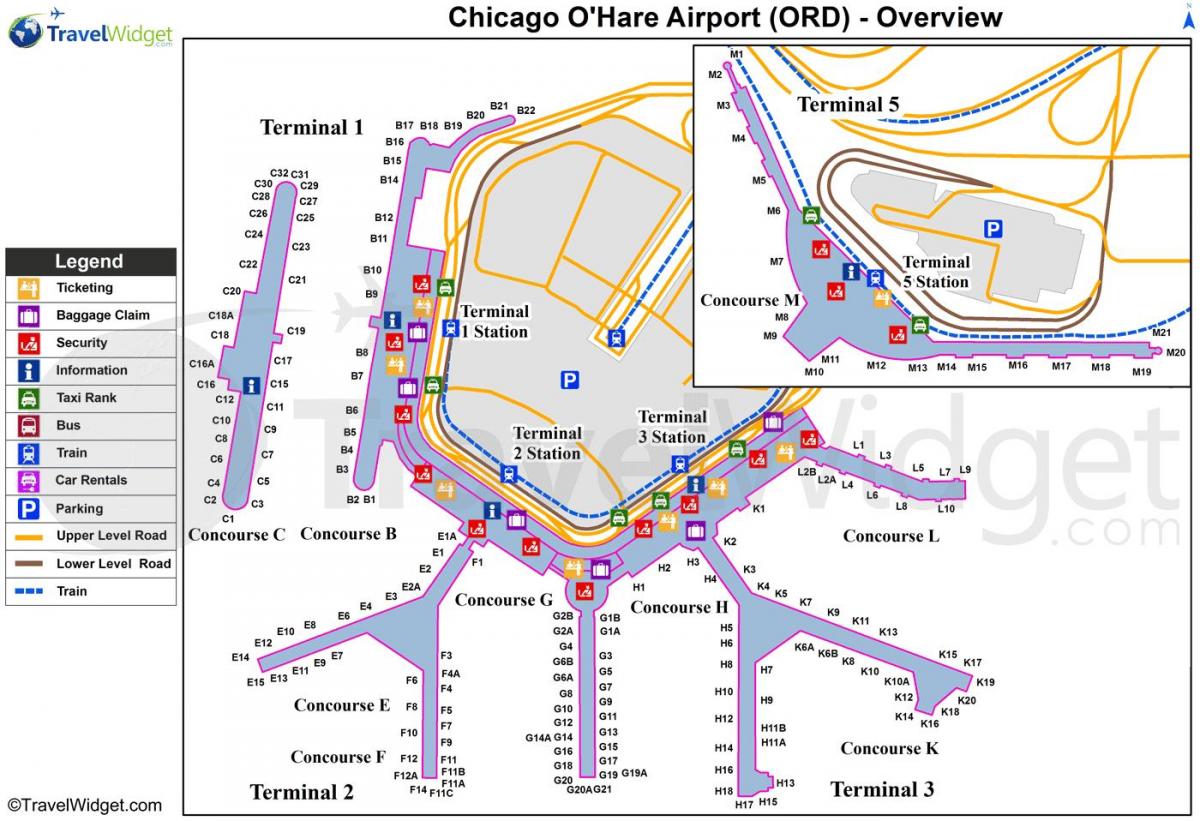 карта аэрапорт Чыкага O Харэ