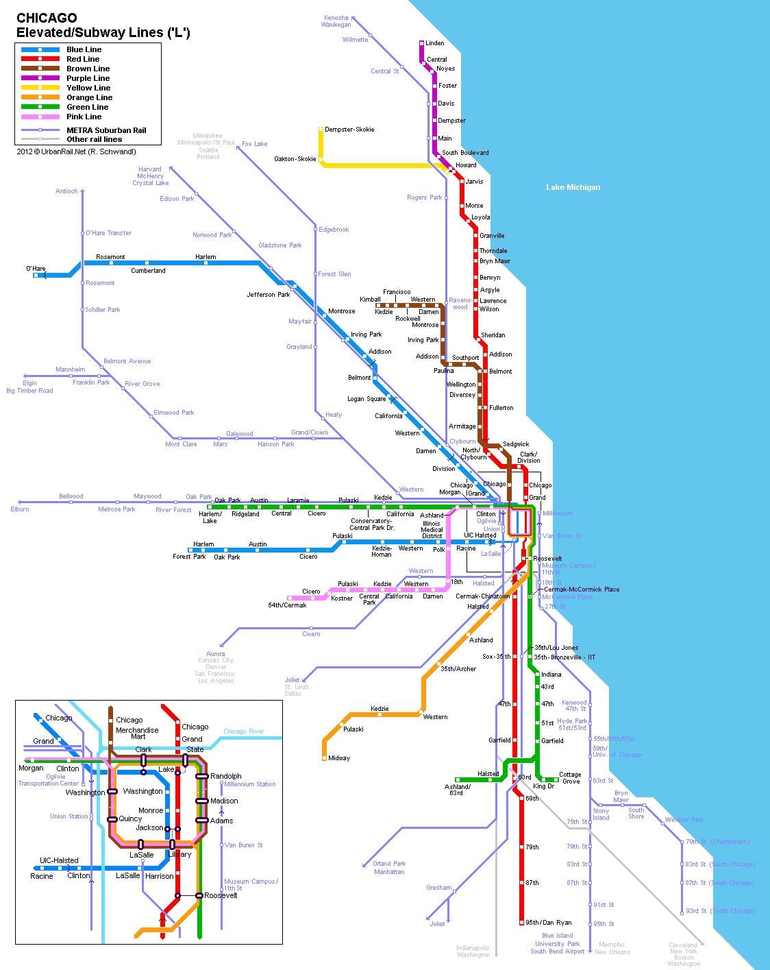 Станцыі метро Chicago карце